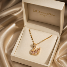 Load image into Gallery viewer, Gold Swan Necklace, Pink White Moissanite Pendant, Dainty Adjustable 18-Inch Jewelry, Tarnish Resistant Gift
