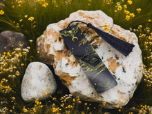 Load image into Gallery viewer, BOOKMARK: Yellow and Black Moon Crystal with Black Tassel