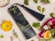 Load image into Gallery viewer, BOOKMARK: Yellow and Black Moon Crystal with Black Tassel