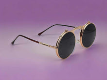 Load image into Gallery viewer, Rose Gold Steampunk Goggles Glasses Round Sunglasses Emo Retro Vintage Flip Up