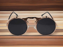 Load image into Gallery viewer, Rose Gold Steampunk Goggles Glasses Round Sunglasses Emo Retro Vintage Flip Up