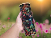 Load image into Gallery viewer, Stained Stich Can Glass | Boho Colorful Coffee Glass | Stitch Stained Glass