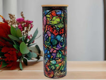 Load image into Gallery viewer, Stained Stich Can Glass | Boho Colorful Coffee Glass | Stitch Stained Glass