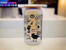Load image into Gallery viewer, The Gardener Witchy Crow Evil Eye Beer Can Glass | Boho Coffee Glass