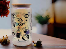 Load image into Gallery viewer, The Gardener Witchy Crow Evil Eye Beer Can Glass | Boho Coffee Glass