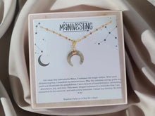 Load image into Gallery viewer, Labradorite Crescent Moon Necklace, Layering Statement Necklace Affirmation Necklace