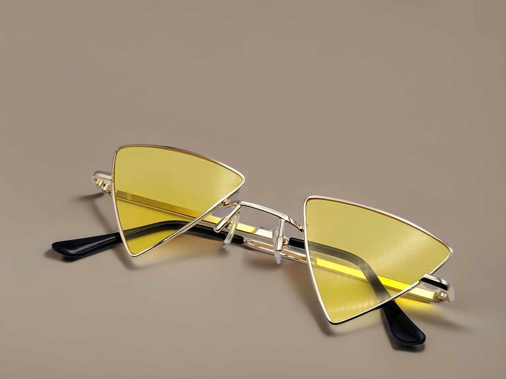 Yellow Triangle Geometric Retro Sunglasses Retro Color Tone Hexagon Diamond Shape Sunglasses - zeroUV main image 3