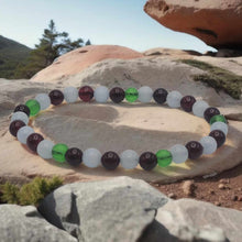 Load image into Gallery viewer, Burgundy Garnet, Moldavite & Blue Chalcedony 4mm Stretch Bracelet
