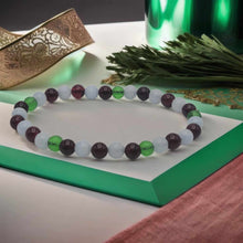 Load image into Gallery viewer, Burgundy Garnet, Moldavite & Blue Chalcedony 4mm Stretch Bracelet