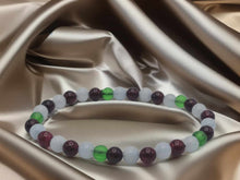 Load image into Gallery viewer, Burgundy Garnet, Moldavite & Blue Chalcedony 4mm Stretch Bracelet