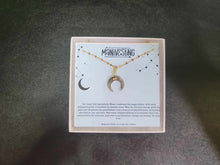 Load image into Gallery viewer, Labradorite Crescent Moon Necklace, Layering Statement Necklace Affirmation Necklace