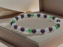 Load image into Gallery viewer, Burgundy Garnet, Moldavite & Blue Chalcedony 4mm Stretch Bracelet