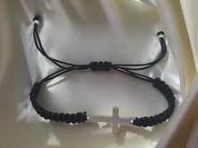 Load image into Gallery viewer, Black Robe Cross Bracelet Adjustable Bracelet Minimalist Cross Jewelry Dainty Bracelet