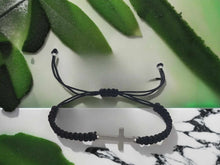 Load image into Gallery viewer, Black Robe Cross Bracelet Adjustable Bracelet Minimalist Cross Jewelry Dainty Bracelet