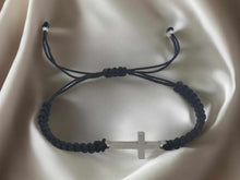 Load image into Gallery viewer, Black Robe Cross Bracelet Adjustable Bracelet Minimalist Cross Jewelry Dainty Bracelet