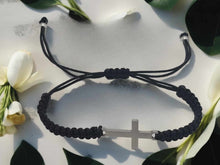 Load image into Gallery viewer, Black Robe Cross Bracelet Adjustable Bracelet Minimalist Cross Jewelry Dainty Bracelet