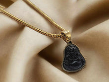 Load image into Gallery viewer, Black Obsidian Buddha Gold Outlined Necklace 20 inches