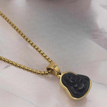 Load image into Gallery viewer, Black Obsidian Buddha Gold Outlined Necklace 20 inches