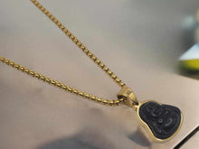 Load image into Gallery viewer, Black Obsidian Buddha Gold Outlined Necklace 20 inches