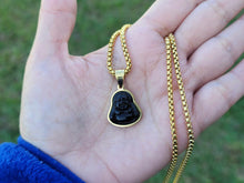 Load image into Gallery viewer, Black Obsidian Buddha Gold Outlined Necklace 20 inches