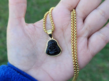 Load image into Gallery viewer, Black Obsidian Buddha Gold Outlined Necklace 20 inches