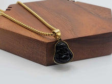 Load image into Gallery viewer, Black Obsidian Buddha Gold Outlined Necklace 20 inches