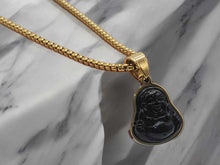 Load image into Gallery viewer, Black Obsidian Buddha Gold Outlined Necklace 20 inches