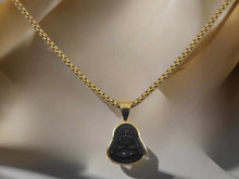 Load image into Gallery viewer, Black Obsidian Buddha Gold Outlined Necklace 20 inches