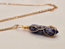 Load image into Gallery viewer, Elegant Gold Wire Wrapped Blue Sodalite Point Necklace - 18 Inches
