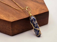 Load image into Gallery viewer, Elegant Gold Wire Wrapped Blue Sodalite Point Necklace - 18 Inches
