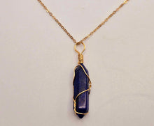 Load image into Gallery viewer, Elegant Gold Wire Wrapped Lapis Lazuli Point Necklace - Stunning 18-Inch