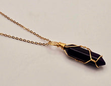 Load image into Gallery viewer, Elegant Gold Wire Wrapped Lapis Lazuli Point Necklace - Stunning 18-Inch