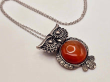 Load image into Gallery viewer, Whimsical Wisdom: Carnelian Owl Pendant Necklace - 18 Inches of Charm