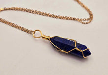 Load image into Gallery viewer, Elegant Gold Wire Wrapped Lapis Lazuli Point Necklace - Stunning 18-Inch