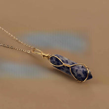 Load image into Gallery viewer, Elegant Gold Wire Wrapped Blue Sodalite Point Necklace - 18 Inches