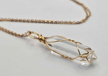 Load image into Gallery viewer, Radiant Elegance: Gold Wire-Wrapped Clear Quartz Point Necklace