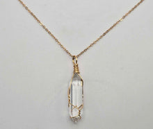 Load image into Gallery viewer, Radiant Elegance: Gold Wire-Wrapped Clear Quartz Point Necklace