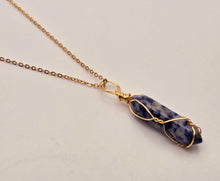 Load image into Gallery viewer, Elegant Gold Wire Wrapped Blue Sodalite Point Necklace - 18 Inches