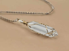 Load image into Gallery viewer, Radiant Elegance: Gold Wire-Wrapped Clear Quartz Point Necklace