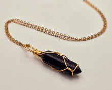 Load image into Gallery viewer, Elegant Gold Wire Wrapped Lapis Lazuli Point Necklace - Stunning 18-Inch