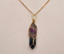 Load image into Gallery viewer, Elegant Gold Wire Wrapped Fluorite Point Necklace - Perfect Gift for Her