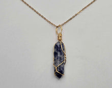 Load image into Gallery viewer, Elegant Gold Wire Wrapped Blue Sodalite Point Necklace - 18 Inches