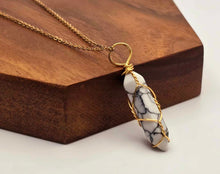 Load image into Gallery viewer, Elegant Gold Wire Wrapped Howite Point Necklace - 18 Inches
