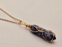 Load image into Gallery viewer, Elegant Gold Wire Wrapped Blue Sodalite Point Necklace - 18 Inches