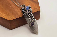 Load image into Gallery viewer, Ethereal Labradorite Point Necklace - Radiant Beauty in Silver Tone (18 inches)