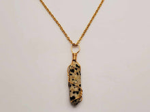 Load image into Gallery viewer, Dalmation Jasper Wire Wrapped Necklace - Gold Tone - Daily Necklace