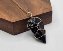 Load image into Gallery viewer, Elegant Black Tourmaline Crystal Necklace - 18 Inches, Gold Tone