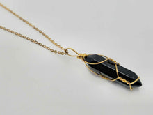 Load image into Gallery viewer, Black Obsidean Point Necklace Wire wrapped Genuine Gold Tone