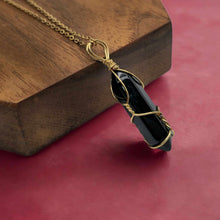 Load image into Gallery viewer, Black Obsidean Point Necklace Wire wrapped Genuine Gold Tone