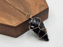 Load image into Gallery viewer, Elegant Black Tourmaline Crystal Necklace - 18 Inches, Gold Tone
